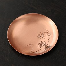 日式純銅盃墊 紫銅盃托 梅蘭竹菊 手工隔熱茶碟 茶桌防燙 功夫茶具配件, 1個, 紫銅盃墊-竹子