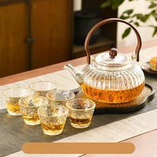 하이라이트용 소형 물끓이는 유리 손잡이, 901ml 이상 1L 이하, 1L, 펌킨 900ml 스드럼머스터드잔 6개