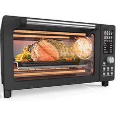Nuwave Bravo Pro 스마트 에어프라이어 토스터 오븐 콤보 컨벡션 조리대 10-in-1 기능 및 더 빠르고 고른 바삭함 기술 1800W 50-450F PFAS 프리, Black
