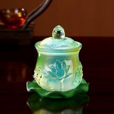 琉璃香爐 蓮花供佛 陶瓷香爐 傢用室內 供奉插香 焚香爐 檀香爐 燒香爐, 小號水杯卍綠色款/個,均碼, 1個