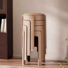 엘라모아 공간절약의자 수납 스툴 원형 만능 의자, 4개, 베이지