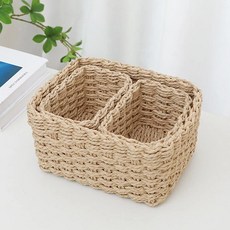 수제 밀짚 짠 라운드 종이 로프 보관 바구니 장식 보관함 정리 사무실 상자, 1. Wheat