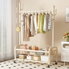 2단 이동식 행거 철제 튼튼한 스탠드 옷걸이, Cream White크림색 100cm