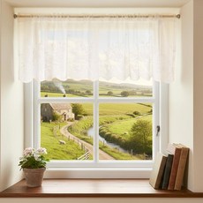 LXUEJIE 창문용 레이스 밸런스 창문 토퍼 밸런스 짧은 커튼 빈티지 크림 시어 오버 싱크 주방 하프 윈도우 욕실 장식 로드 포켓 129.5 x 40.6cm(51 16인치)