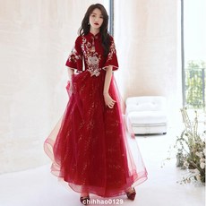 敬酒服新娘2023新款春季宴會晚禮服結婚回門氣質高端修身中式旗袍 秀禾服 中式 婚服 新娘服 禮服
