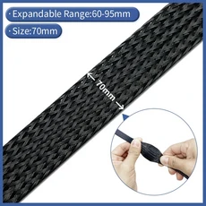 1m/5m/10m 난연성 나일론 편조 와이어 메쉬 튜브 PET 형 슬리브 케이블 및 보호, 12 70mm, 03 5m, 1개