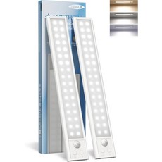 캐비닛 조명 아래 10인치 실내 센서 무선 옷장 1800mAh 충전식 배터리 마그네틱 5단계 가능 주방 욕실용 카운터 2팩, 12inch, 3 Color Light