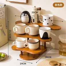 三層雲梯式桌面杯子收納架, 茶色, 1個
