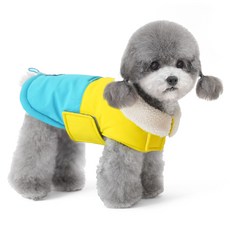 준성펫 투톤 양털 벨크로 강아지 패딩 조끼 하네스 고리 애견 겨울 옷 아우터 소형견 중형견 반려견 의류, 블루, 1개