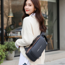 메리레이디 유럽여행 도난방지 방수 크로스백, 프리미엄 브라운 블랙