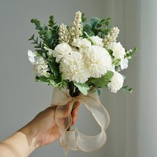 엘블랑꼬 셀프 웨딩 부케 퐁퐁볼 들꽃 조화, 화이트, 1개