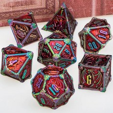 다면체 주사위 금속 DND 던전 및 드래곤 DD RPG D 세트 역할 놀이 게임 D20 D12 D10 D8 D6, Colorful red, 1개