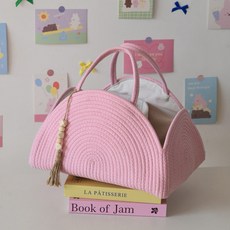 기저귀 수납바구니 모듈형 휴대용 다용도 손잡이 직사각 정리함 인테리어용 플라스틱 보관함, 1개, 핑크 펜던트 소 32x20x22