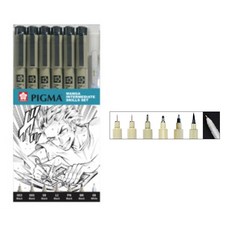 PIGMA 중급자용 망가 잉크 펜 7종 세트, 블랙(잉크), 화이트(잉크), 1세트