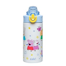 잭디자인 미국매장정품+ Zak Designs 마블 스파이더맨 세이지 아동용 물병 학교 또는 여행용 414ml 14온스 스테인리스 스틸 빨대 손잡이 및 누출 팝업 커버 스파이더와, .0010.Peppa Pig.
