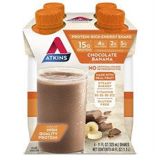 ATKINS 富含蛋白質的能量奶昔巧克力香蕉, 4件, 325毫升