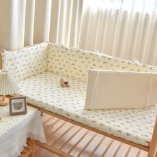 DFMEI 新生嬰兒一片式牀圍寶寶純棉豆豆防撞緩衝軟包兒童拼接牀圍欄擋布, 星星小象【高度28cm】:65cm1片