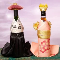 일본 기모노 스타일 식품점 와인 병 커버 장식 디스플레이 커플 레드 먼지 모자 포함 ZD913, 01 couple C