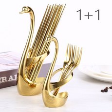 kelake 2P 백조 디자인 스테인리스강 수저통 보관함, 2개, 금색 2개(S+L)