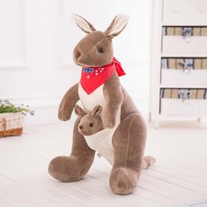 헤일리마켓 호주 캥거루 인형 애착 봉제 인테리어 선물, 1개, 브라운(레드스카프), 32cm