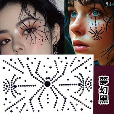 萬聖節妝容水鑽貼紙，臉部寶石裝飾貼，快速出貨，打造獨特萬聖節造型, 1個, 水鑽51.蜘蛛(1張)