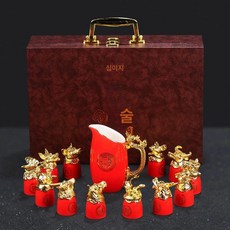 고량주잔 중국술 수정방 우량예 바이주잔 청색, 레드골드간지머리, 1개