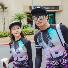 梨卡 南洋海洋漸層圖騰印花長袖防曬情侶兩件式潛水衣 浮潛服, 女款XL號 - 現貨馬上出貨