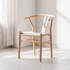 퍼니인어스 와이체어 원목 편한 라탄의자 식탁의자 카페 커피숍 1인 디자인 체어, 1개, 내츄럴+베이지라탄