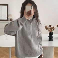 크레스티 여성 추동 반집업 지퍼 긴팔 스웨터 소프트 보온 니트