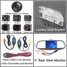 170 도 어안 12LED AHD 후방 카메라 푸조 508 301 406 세단 자동차 주차 미러 모니터, 12 Cam Wirelss 5 Mirror, 05 12 LED