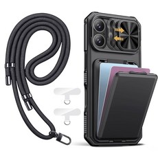 카드 홀더 및 카메라 스탠드 킥스탠드 슬라이드 렌즈 커버 지갑이 있는 17 Pro Max용 SSLOTSCASE 케이스 Max 6.9' Orange용 군용 등급 헤비 듀티 휴대폰, 8 Lanyard Strap Kit, 17 Pro Max, 1개