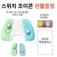 선물2종 닌텐도 스위치 조이콘 동물의숲 파스텔그린 블루 -OLED액정보호글라스+조이캡2개, 조이콘 -OLED액정보호글라스+조이캡2개, 1개