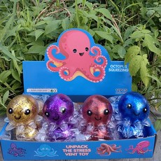 문어말랑이 주물럭 장난감 4색 세트 스트레스볼 스퀴시, 크기가 큰, 4마리