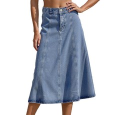Materasu 여성용 데님 하늘거리는 스커트: A라인 미디 진 스커트 캐주얼 롱 스커트 블루#a36dn0923 S