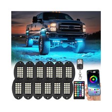 12Pods 메탈 RGBW LED 락 라이트 키트(APP/RF 리모컨 포함) 업그레이드된 언더글로우 멀티컬러 네온 뮤직 모드 알루미늄 언더바디 12V 트럭용 지프 UTV ATV, 12Pods Aluminum Alloy
