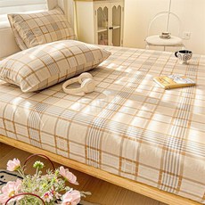 A類母嬰級純棉老粗布床笠三件套，可裸睡，夏季吸汗床上用品, 簡約格,90x200cm單牀笠