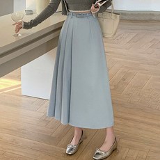 페이릿 앞 주름 포인트 A라인 플리츠 롱 스커트 + 벨트 세트