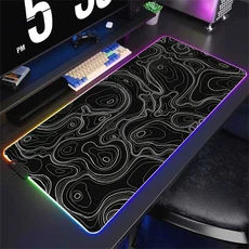LED 데스크 매트 흑백 라인 RGB 컴퓨터 마우스 패드 게이머 캐비닛 발광 추상 키보드 게임, 04 RGB 600x300x3mm, 07 HL1802