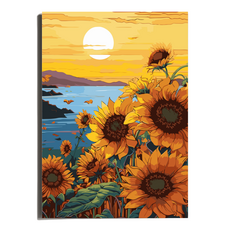 원그리드 DIY 명화그리기 세트 캔버스 유화그리기, 붉은 노을 해바라기, 1개