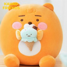 KAKAO FRIEND 萊恩春植桃子圓圓胖胖玩偶抱枕，可愛造型柔軟舒適居家裝飾療癒系抱枕, 萊恩