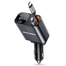 ROCOREN 동시4대충전 릴타입 차량용 고속충전기, 블랙, C타입+애플 블랙, C타입+애플