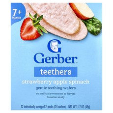 Gerber 치아 발육 스낵 부드러운 웨이퍼 7개월 이상 딸기 애플 시금치 개별 포장 2팩 12개입 각 4g(0.14oz) Gerber (거버), Gerber, 치아 발육 스낵, 부드러운 웨이퍼, 7개