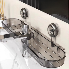 shsure-39 대박 구멍 뚫기 NO 초강력 진공흡착 욕실선반 간편 설치 화장품 수건 수납대 한국 욕실 필수템, 투명 그레이 [흡착컵형]