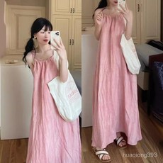 Yellwell여름 여성 린넨 민소매 롱 원피스 여성 캐주얼 휴양지룩 드레스LST