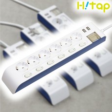 현대일렉트릭 하이탭 6구 개별스위치+USB 멀티탭 2800W 국내생산, 화이트+네이비, 1개, 1.5m