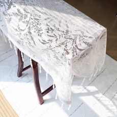 古箏防塵罩蓋布文藝範高檔琴布黃色小雛菊須須邊琴披163cm通用款, 月枝月影古箏布+白珍珠墜子,200*60通用尺寸, 1個