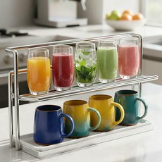 votgl 스텐 컵 정리대 2단 컵걸이, 은색, 1개