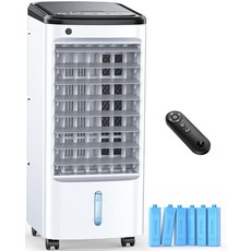 FANCOLE 윈도우리스 휴대용 에어컨 아이스 팩 6개 자동 꺼짐을 위한 12H 스마트 타이머 7.6m(26피트) 리모컨 탑 필 듀얼 탱크 3속도 증발식 에어 쿨러, FANCOLE 윈도우리스 휴대용 에어컨, 아이스 팩 6