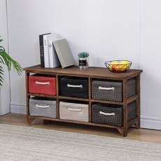 라탄서랍장 안방서랍장 드레스룸 다용도실 수납장, 완전 조립, 2층 6서랍 갈색