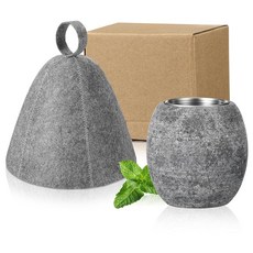 Jiuguva 2피스 사우나 액세서리 포함 펠트 모자와 아로마테라피 컵 스테인리스 스틸 볼 에센셜 오일 디퓨저 온실 테라피 및 땀 세션 스파용 헤어 프로텍터 캡, Jiuguva 2피스 사우나 액세서리 포함, 펠트 모자